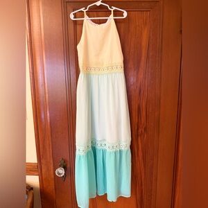 Peach, White, And Mint Green Tiered Dress